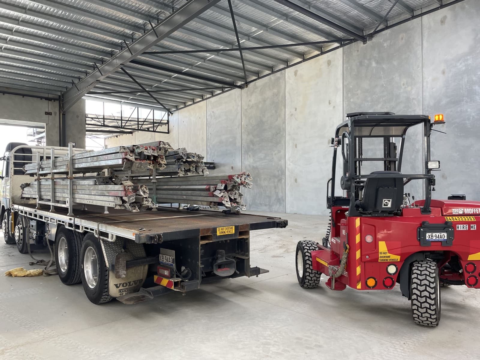 Mr Moffett all-terrain forklift detached from the truck, ready to work